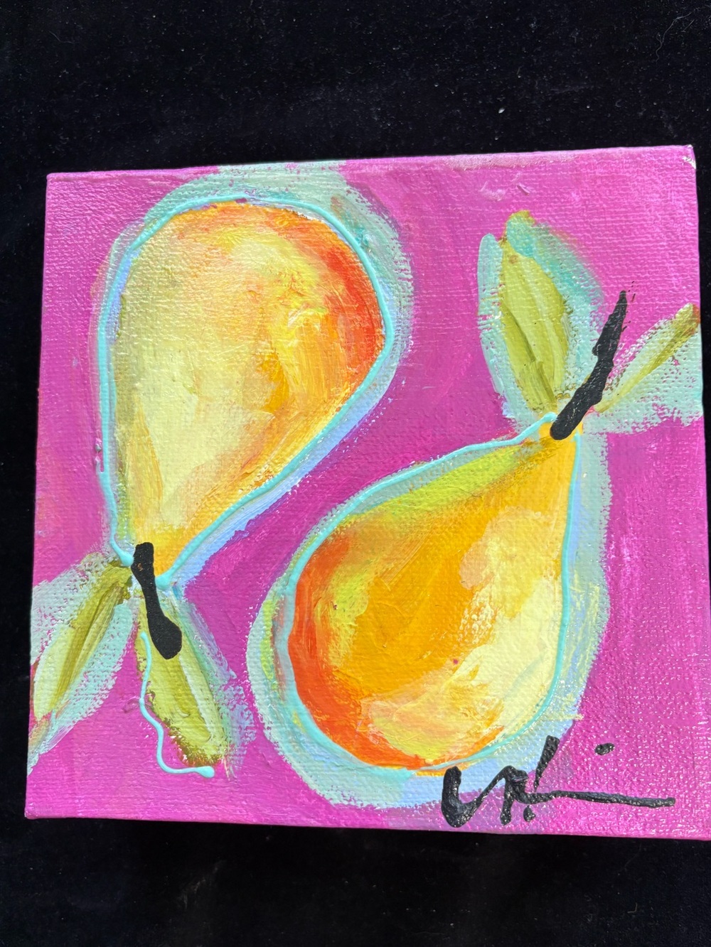 Pears On Magenta“Original Acrylic Painting  6”x 6”1.5” Canvas Ready To Hang